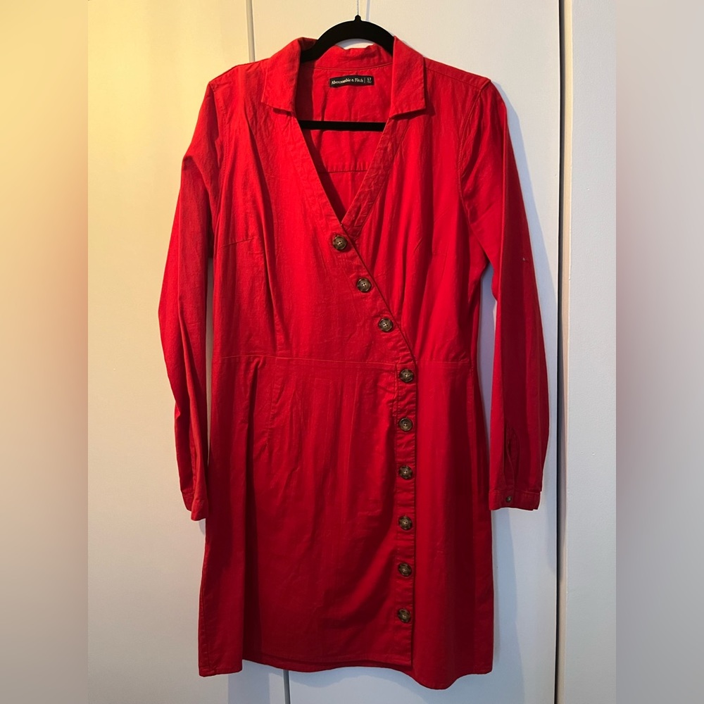 Abercrombie and Fitch, Sz Large - Tall. Red Cotton Tunic Dress. EUC.